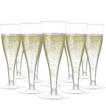 Prestee Clear Plastic Champagne Glasses - 100 Pieces Disposable Champagne Flutes for Parties, Weddin...