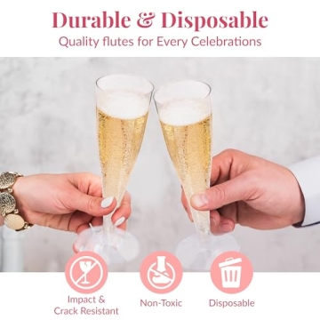 Elegant Prestee Plastic Champagne Glasses - 100 Pack for Parties