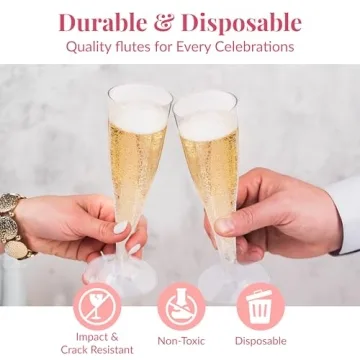 Elegant Prestee Plastic Champagne Glasses - 100 Pack for Parties