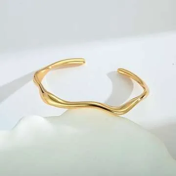 WOWORAMA Wave Gold Cuff Bracelets for Women Round Irregular Open Bangle Bracelets Simple Adjustable Gold Mobius Bracelet - Gold Round Wave Cuffs