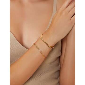 WOWORAMA Wave Gold Cuff Bracelets for Women Round Irregular Open Bangle Bracelets Simple Adjustable Gold Mobius Bracelet - Gold Round Wave Cuffs