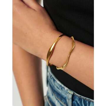 WOWORAMA Wave Gold Cuff Bracelets for Women Round Irregular Open Bangle Bracelets Simple Adjustable Gold Mobius Bracelet - Gold Round Wave Cuffs