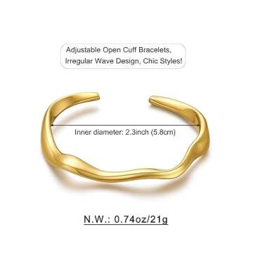 WOWORAMA Wave Gold Cuff Bracelets for Women Round Irregular Open Bangle Bracelets Simple Adjustable Gold Mobius Bracelet - Gold Round Wave Cuffs