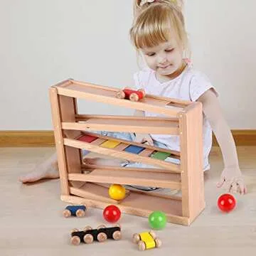 Qilay Wooden Race Track for Toddlers - Fun & Safe Toy Set