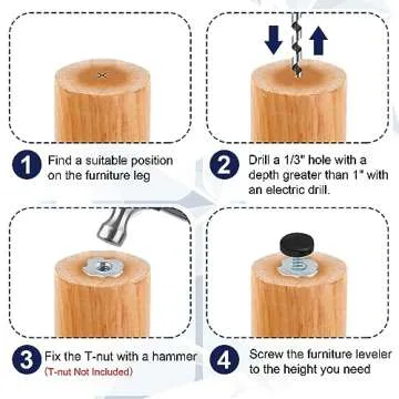 1/4" Thread Furniture Feet Levelers, 12 PCS Adjustable Furniture Feet Threaded Screw in, Leveling Feet Screw On Furniture Glide Leveling for Table, Cabinets, Chairs, Stool Legs