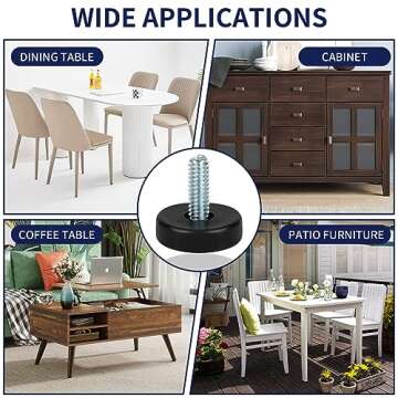 1/4" Thread Furniture Feet Levelers, 12 PCS Adjustable Furniture Feet Threaded Screw in, Leveling Feet Screw On Furniture Glide Leveling for Table, Cabinets, Chairs, Stool Legs