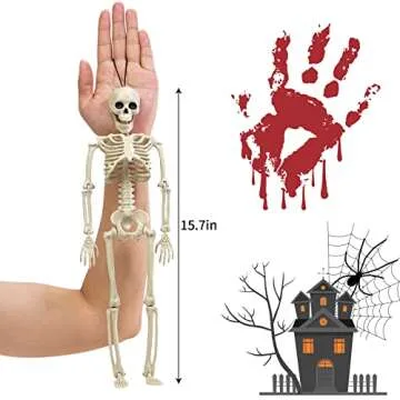 FKWin Small Skeleton Halloween Decoration Outdoor(4 Packs), 16" Halloween Skeleton with Posable Join...