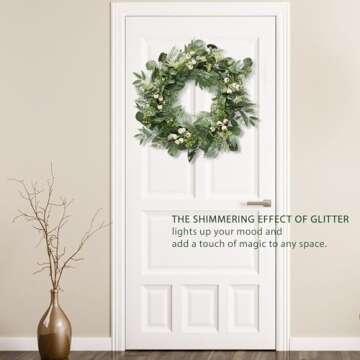 SOFTFLAME 24 Inch Artificial Eucalyptus Wreath with Glitter for Door and Home Decor