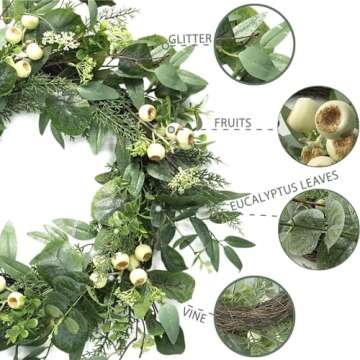 SOFTFLAME 24" Eucalyptus Wreath for Year-Round Decor