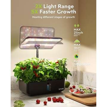 Hydroponics Growing System Indoor Garden: URUQ 12 Pods Indoor Gardening System with Remote Control LED Grow Light Height Adjustable Quiet Plants Germination Kit - Gardening Gifts for Women Black