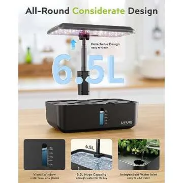 Hydroponics Growing System Indoor Garden: URUQ 12 Pods Indoor Gardening System with Remote Control LED Grow Light Height Adjustable Quiet Plants Germination Kit - Gardening Gifts for Women Black