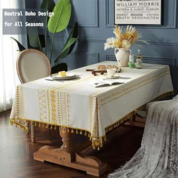 Colorigan Cotton Linen Rectangle Tablecloth Boho Tassel Design Table Cloth Farmhouse Decor Oblong Ta...