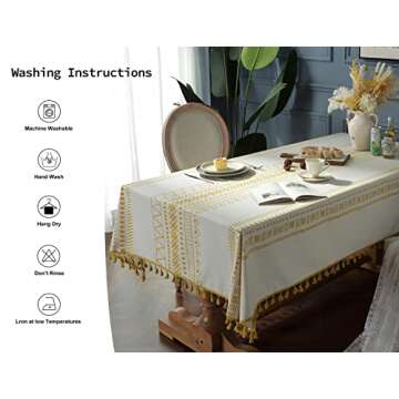 Colorigan Cotton Linen Rectangle Tablecloth Boho Tassel Design Table Cloth Farmhouse Decor Oblong Tablecloth Wrinkle Free Indoor Outdoor Table Cover for Party, Picnic, Kitchen and Dining Room,55”x86”