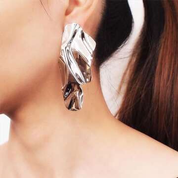 Seakuur Statement Geometric Texture Earrings for Women - Elegant Gold Plated Design