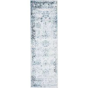 Unique Loom Sofia Collection Area Rug - Casino (2' x 6' 7" Runner, Light Blue/ Ivory)