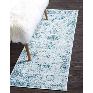 Unique Loom Sofia Collection Area Rug - Casino (2' x 6' 7" Runner, Light Blue/ Ivory)