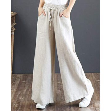 IXIMO Women's Stylish Comfortable Linen Wide Leg Pants