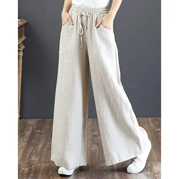 IXIMO Women's Stylish Comfortable Linen Wide Leg Pants