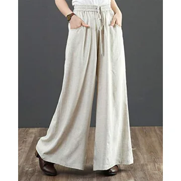 IXIMO Women's Stylish Comfortable Linen Wide Leg Pants