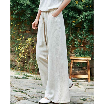IXIMO Women's Stylish Comfortable Linen Wide Leg Pants
