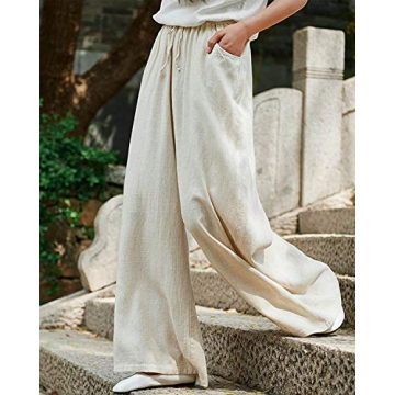 IXIMO Women's Stylish Comfortable Linen Wide Leg Pants