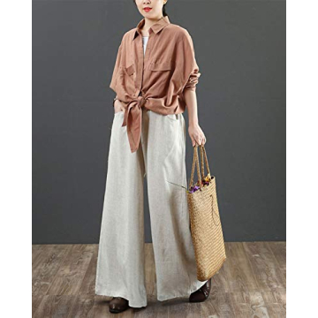 IXIMO Women's Stylish Comfortable Linen Wide Leg Pants
