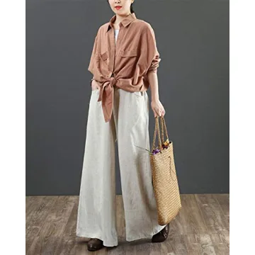 IXIMO Women's Stylish Comfortable Linen Wide Leg Pants