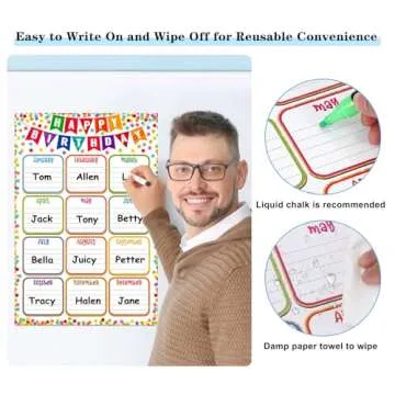 FaCraft Birthday Chart for Classroom - Confetti Birthday Poster Reusable Birthday Calendar Laminated Classroom Birthday Chart Classroom Bulletin Board Decorations Back to School Supplies