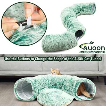 AUOON Cat Tunnel Bed with Central Mat,Big Tube Playground Toys,Soft Plush Material,Full Moon Shape f...