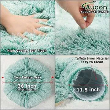 AUOON Cat Tunnel Bed with Central Mat,Big Tube Playground Toys,Soft Plush Material,Full Moon Shape for Kitten,Cat,Puppy,Rabbit,Ferret (Creen)