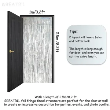 GREATRIL Silver Foil Tinsel Backdrop for Events