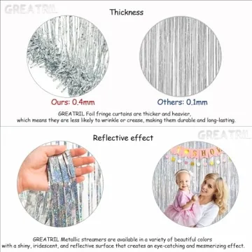 GREATRIL Silver Foil Tinsel Backdrop for Events