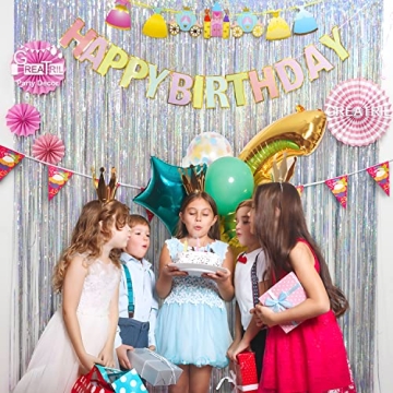 GREATRIL Silver Foil Tinsel Backdrop for Events