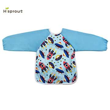 Hi Sprout Infant Toddler Baby Waterproof Sleeved Bib, Bib with Sleeves&Pocket, 6-24 Months (Fantastic Space)