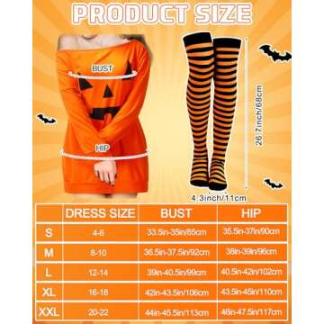 Suhine 3 Pcs Pumpkin Halloween Costume Accessories Women Ghost Off Shoulder Shirt Striped Socks Head...