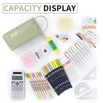 ANGOOBABY Pencil Case Handheld Pencil Pouch Multi-slot Pen Bag Stationery Storage for Teen Student College Office Adults - Green