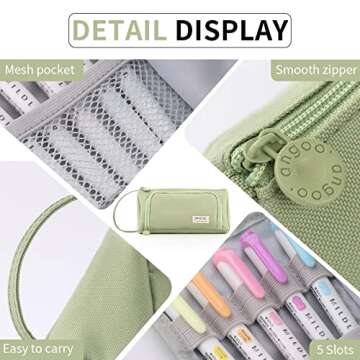 ANGOOBABY Pencil Case Handheld Pencil Pouch Multi-slot Pen Bag Stationery Storage for Teen Student College Office Adults - Green