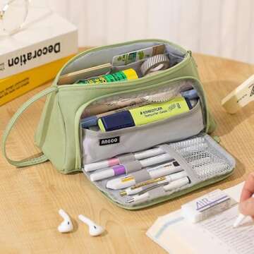 ANGOOBABY Pencil Case Handheld Pencil Pouch Multi-slot Pen Bag Stationery Storage for Teen Student College Office Adults - Green
