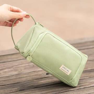 ANGOOBABY Pencil Case Handheld Pencil Pouch Multi-slot Pen Bag Stationery Storage for Teen Student College Office Adults - Green