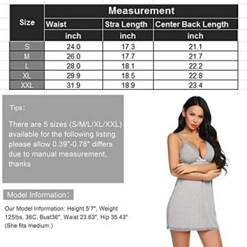 ADOME Women Sleepwear Womens Chemise Nightgown Full Slip Lace Lounge Dress Nightgown Grey L