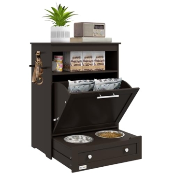 PawHut Pet Feeder Station Storage Cabinet, Dog Food Storage Container with Dog Raised Bowls and Hang...