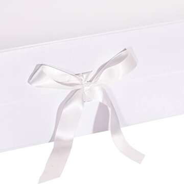 WRAPAHOLIC 2Pcs White Gift Box with Satin Ribbon, 13.8x7.9x4.7 Inches Collapsible Gift Box with Magnetic Closure for Party, Wedding, Gift Wrap, Bridesmaid Proposal, Storage
