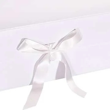 WRAPAHOLIC 2Pcs White Gift Box with Satin Ribbon, 13.8x7.9x4.7 Inches Collapsible Gift Box with Magnetic Closure for Party, Wedding, Gift Wrap, Bridesmaid Proposal, Storage