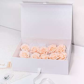 WRAPAHOLIC 2Pcs White Gift Box with Satin Ribbon, 13.8x7.9x4.7 Inches Collapsible Gift Box with Magnetic Closure for Party, Wedding, Gift Wrap, Bridesmaid Proposal, Storage