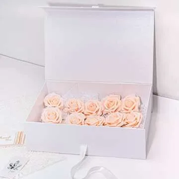 WRAPAHOLIC 2Pcs White Gift Box with Satin Ribbon, 13.8x7.9x4.7 Inches Collapsible Gift Box with Magnetic Closure for Party, Wedding, Gift Wrap, Bridesmaid Proposal, Storage