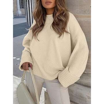 LOGENE Women's Oversized Sweater Crewneck Long Sleeve Soft Fuzzy Knit Pullover Sweaters 2024 Winter ...