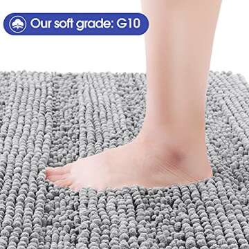 ACCUMTEK Striped Light Grey Bathroom Rug Set 3 Pieces Gray Ultra Soft, Non Slip Chenille Toilet Mat, Absorbent Plush Shaggy Bath Mats for Bathroom, Bedroom, Kitchen