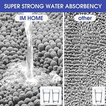 ACCUMTEK Striped Light Grey Bathroom Rug Set 3 Pieces Gray Ultra Soft, Non Slip Chenille Toilet Mat, Absorbent Plush Shaggy Bath Mats for Bathroom, Bedroom, Kitchen