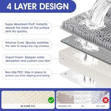 ACCUMTEK Striped Light Grey Bathroom Rug Set 3 Pieces