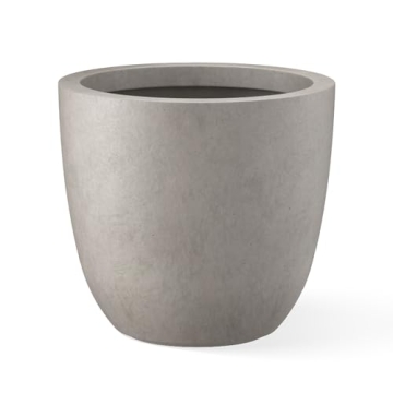 Kante 18 Inch Dia Round Concrete Planter, Indoor Outdoor Large Plant Pot with Drainage Hole and Rubb...
